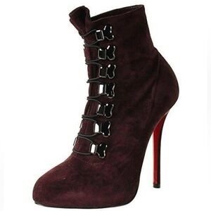 Christian Louboutin Troopista 120 Wine Suede Lace Up Ankle Boots Size 41
